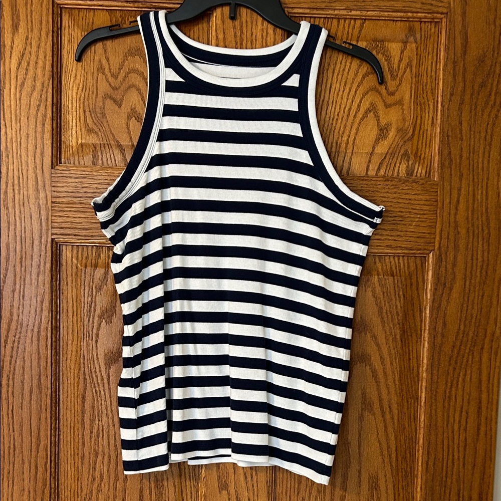 LOFT Navy and White Striped Tank Top